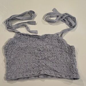 Grayish Blue Smocked Crop Top